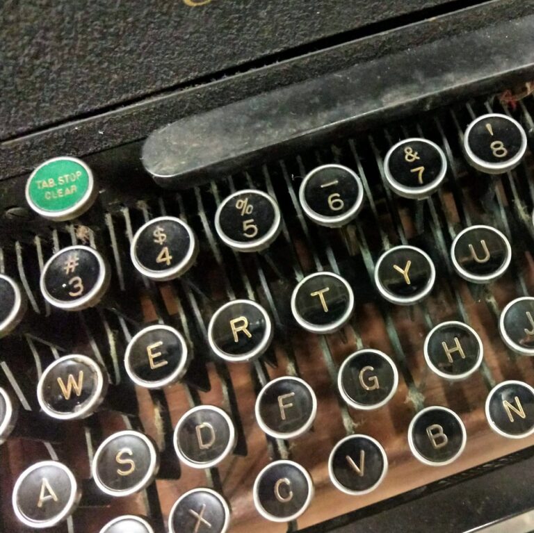 Closeup of keys on classic vintage typewriter, retro, writer, author, journalist, communication