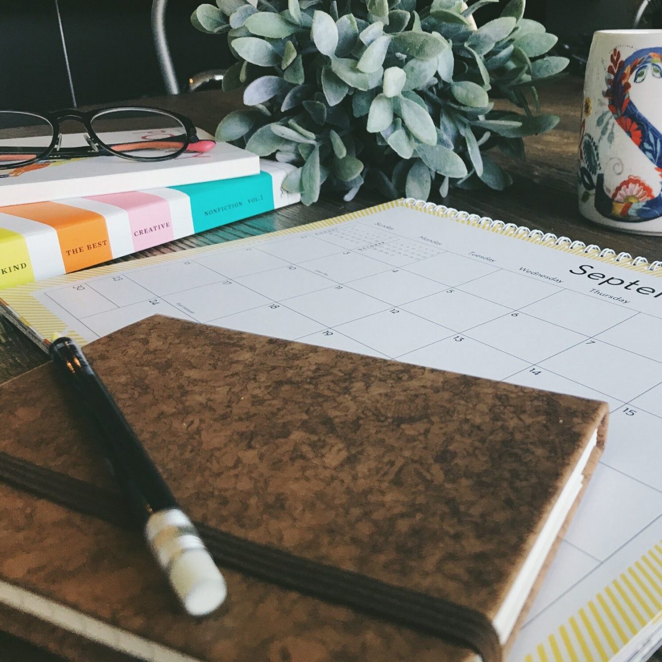 Notebook and calendar